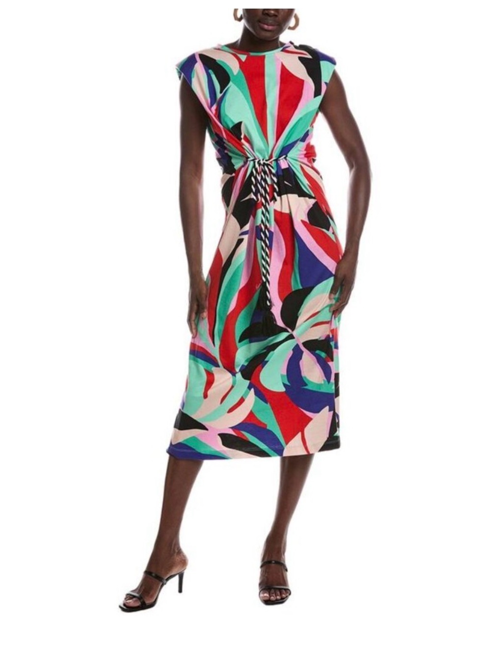 Farm Rio NWT Monstera T Shirt Dress Colorful Pink Cotton Midi Tropical Sz Small